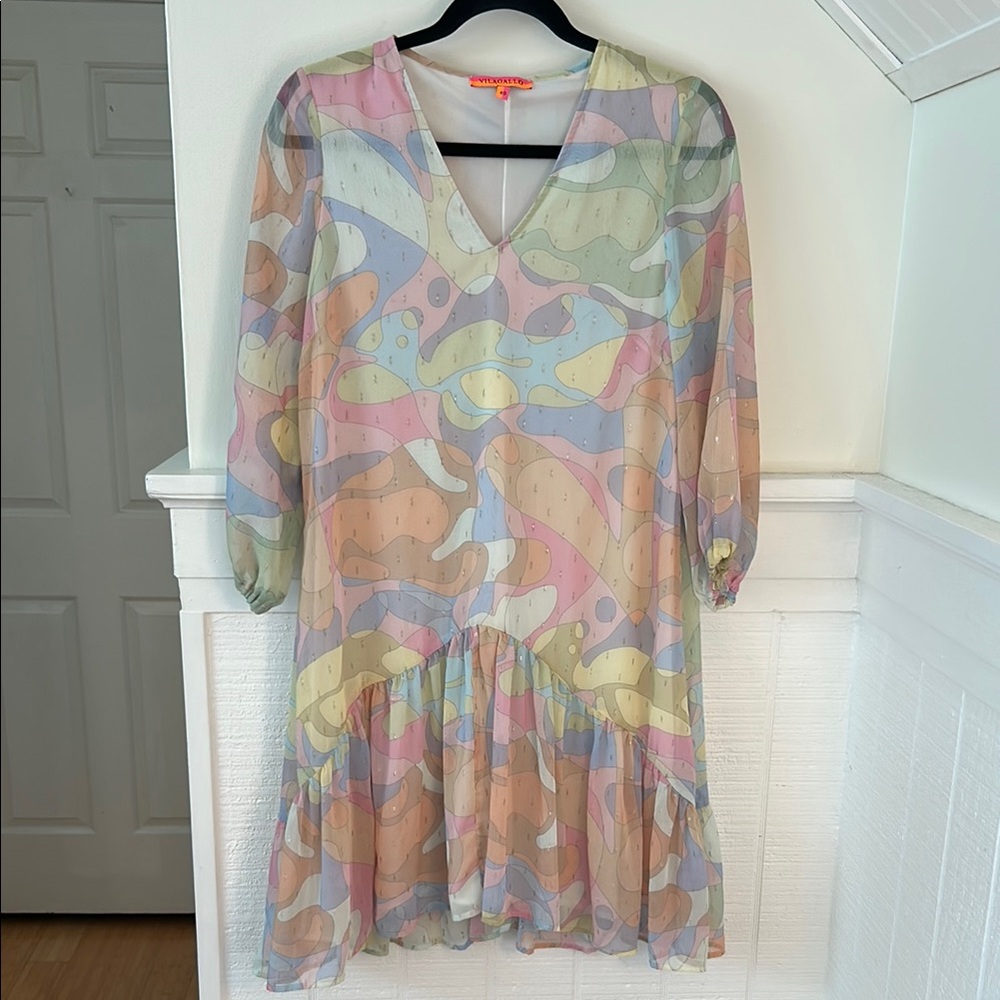 Vilagallo Pastel Multi-Color Long Sleeve Shift Dress